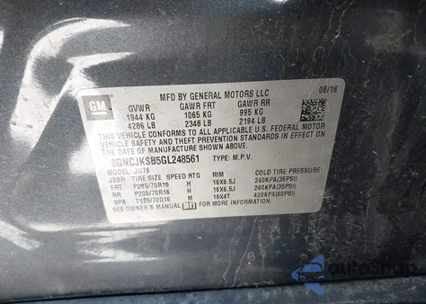 2016 Chevrolet Trax 1Ls z USA, uszkodzony, nr VIN 3GNCJKSB5GL248561